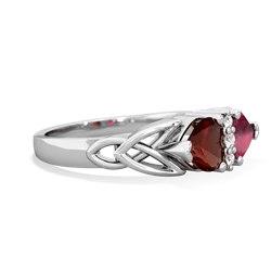 Garnet Celtic Knot Double Heart 14K White Gold ring R5040