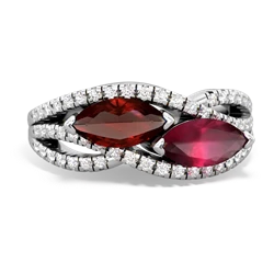 Garnet Diamond Rivers 14K White Gold ring R3070