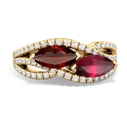 Garnet Diamond Rivers 14K Yellow Gold ring R3070