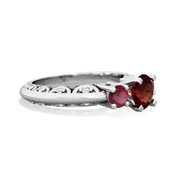 Garnet Art Deco Eternal Embrace Engagement 14K White Gold ring C2003