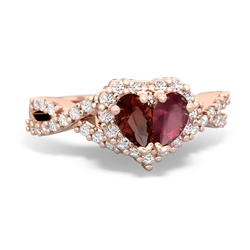 Garnet Diamond Twist 'One Heart' 14K Rose Gold ring R2640HRT