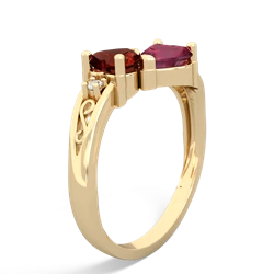 Garnet Snuggling Hearts 14K Yellow Gold ring R2178