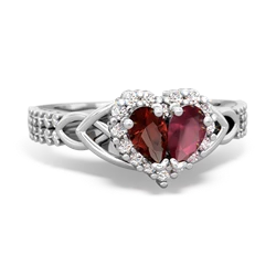 Garnet Celtic Knot Two Hearts As One 14K White Gold ring R2644HRT