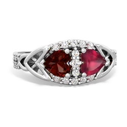 Garnet Sparkling Celtic Knot 14K White Gold ring R2645