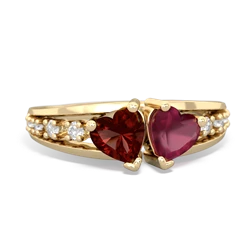 Garnet Heart To Heart 14K Yellow Gold ring R3342