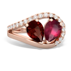 Garnet Nestled Heart Keepsake 14K Rose Gold ring R5650