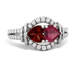 Garnet Art-Deco Keepsake 14K White Gold ring R5630