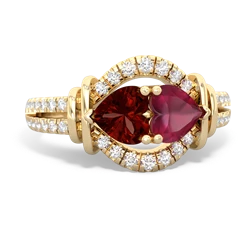 Garnet Art-Deco Keepsake 14K Yellow Gold ring R5630