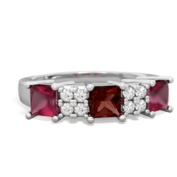 Garnet Three Stone Diamond Cluster 14K White Gold ring R2592