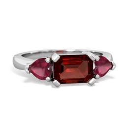 Garnet Three Stone 14K White Gold ring R5235