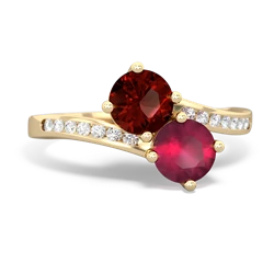 Garnet Channel Set Two Stone 14K Yellow Gold ring R5303