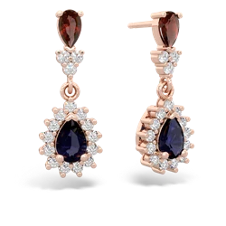 Garnet Halo Pear Dangle 14K Rose Gold earrings E1882