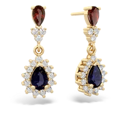 Garnet Halo Pear Dangle 14K Yellow Gold earrings E1882