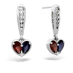 Garnet Filligree Heart 14K White Gold earrings E5070