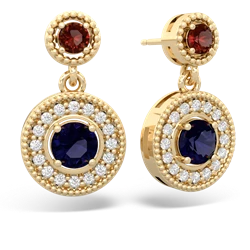 Garnet Halo Dangle 14K Yellow Gold earrings E5319