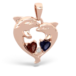 Garnet Dolphin Heart 14K Rose Gold pendant P5820