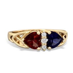 Garnet Celtic Knot Double Heart 14K Yellow Gold ring R5040