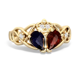 Garnet 'One Heart' Celtic Knot Claddagh 14K Yellow Gold ring R5322