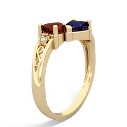 Garnet Snuggling Hearts 14K Yellow Gold ring R2178