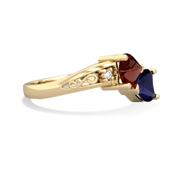 Garnet Snuggling Hearts 14K Yellow Gold ring R2178