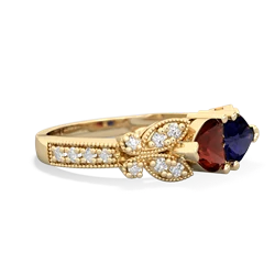 Garnet Diamond Butterflies 14K Yellow Gold ring R5601
