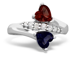 Garnet Heart To Heart 14K White Gold ring R2064