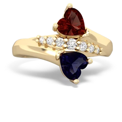 Garnet Heart To Heart 14K Yellow Gold ring R2064