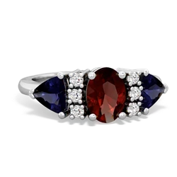 Garnet Antique Style Three Stone 14K White Gold ring R2186