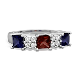 Garnet Three Stone Diamond Cluster 14K White Gold ring R2592