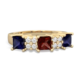 Garnet Three Stone Diamond Cluster 14K Yellow Gold ring R2592