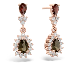 Garnet Halo Pear Dangle 14K Rose Gold earrings E1882