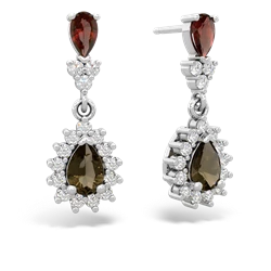 Garnet Halo Pear Dangle 14K White Gold earrings E1882