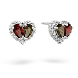Garnet Halo 14K White Gold earrings E7008
