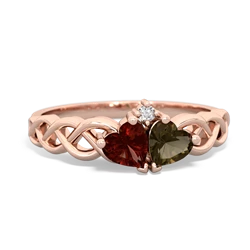 Garnet Heart To Heart Braid 14K Rose Gold ring R5870