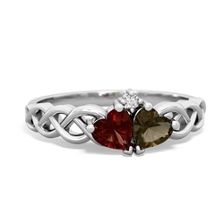 Garnet Heart To Heart Braid 14K White Gold ring R5870