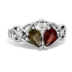 Garnet 'One Heart' Celtic Knot Claddagh 14K White Gold ring R5322