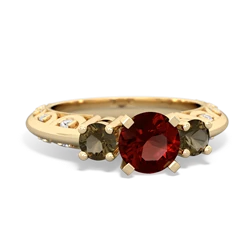 Garnet Art Deco Eternal Embrace Engagement 14K Yellow Gold ring C2003