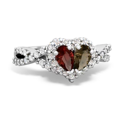 Garnet Diamond Twist 'One Heart' 14K White Gold ring R2640HRT