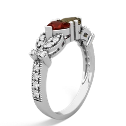 Garnet Diamond Butterflies 14K White Gold ring R5601