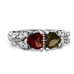 Garnet Diamond Butterflies 14K White Gold ring R5601