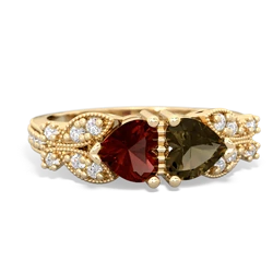 Garnet Diamond Butterflies 14K Yellow Gold ring R5601