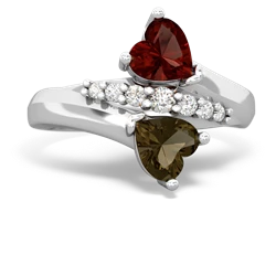 Garnet Heart To Heart 14K White Gold ring R2064