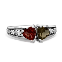 Garnet Heart To Heart 14K White Gold ring R3342