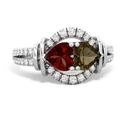 Garnet Art-Deco Keepsake 14K White Gold ring R5630