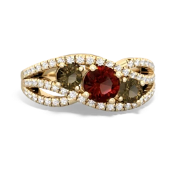 Garnet Three Stone Aurora 14K Yellow Gold ring R3080