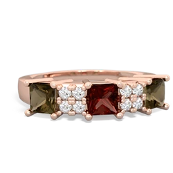 Garnet Three Stone Diamond Cluster 14K Rose Gold ring R2592