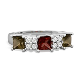 Garnet Three Stone Diamond Cluster 14K White Gold ring R2592