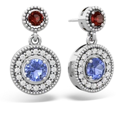 Garnet Halo Dangle 14K White Gold earrings E5319