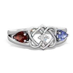 Garnet Hearts Intertwined 14K White Gold ring R5880