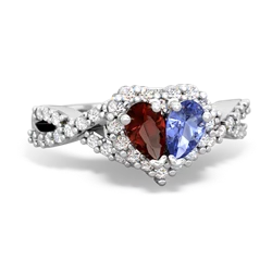 Garnet Diamond Twist 'One Heart' 14K White Gold ring R2640HRT